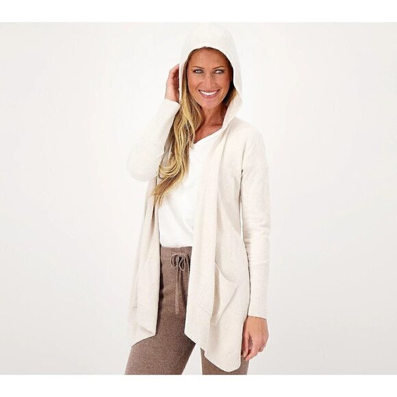 Barefoot Dreams Sweaters - Barefoot Dreams CozyChic Lite Cardigan Women‎ XS Cream Hooded Open Front Pockets